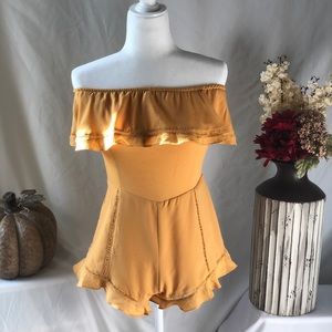 Sanjay Off Shoulder Romper-Mustard